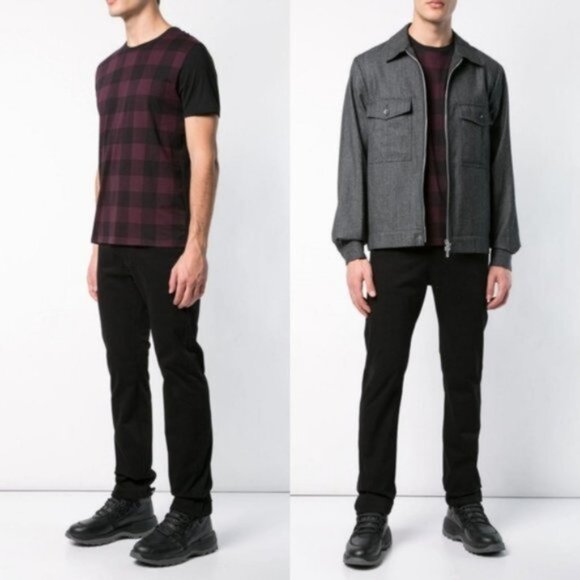 ATM Anthony Thomas Melillo Merlot & Black Plaid Crewneck T-Shirt size S Burgundy - Picture 2 of 13